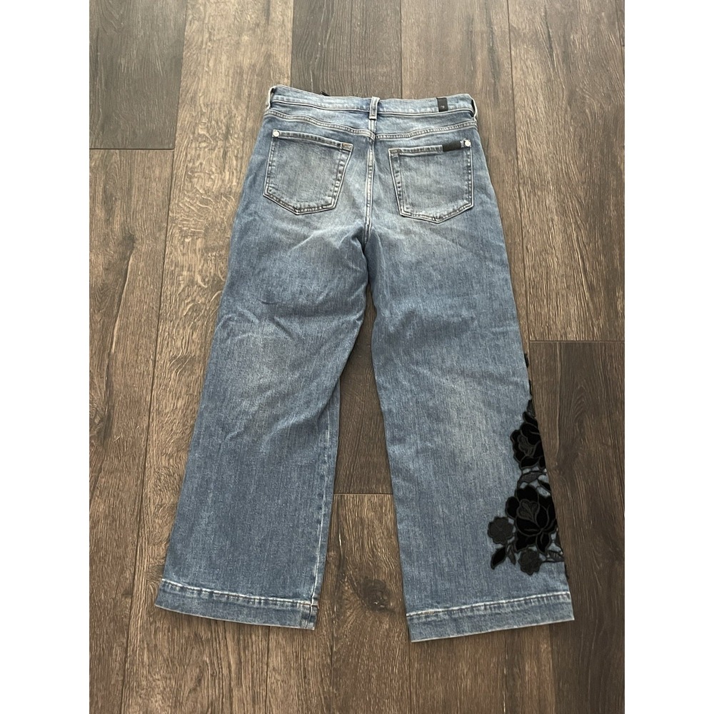 7 For All Mankind Jeans Womens 28 Medium Wash Cropped Alexa Embroidered Flowers - Picture 13 of 16